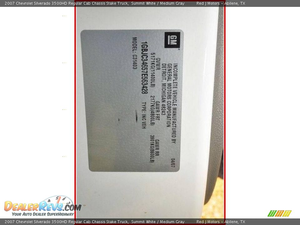 2007 Chevrolet Silverado 3500HD Regular Cab Chassis Stake Truck Summit White / Medium Gray Photo #27
