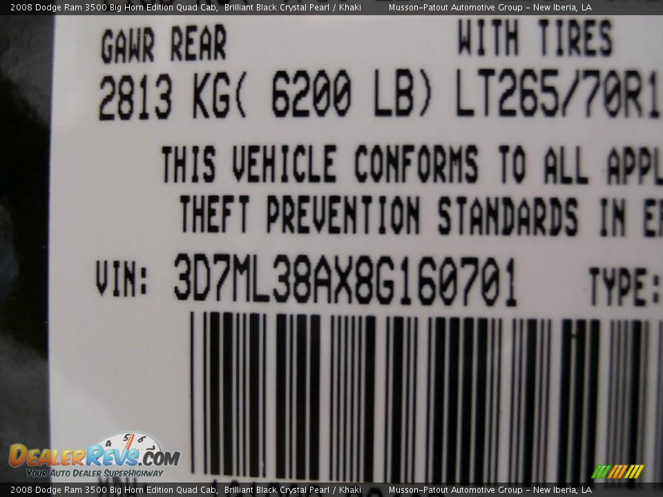 2008 Dodge Ram 3500 Big Horn Edition Quad Cab Brilliant Black Crystal Pearl / Khaki Photo #13