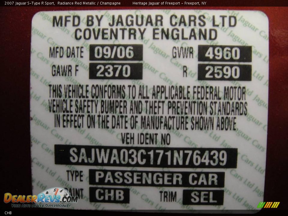 Jaguar Color Code CHB Radiance Red Metallic