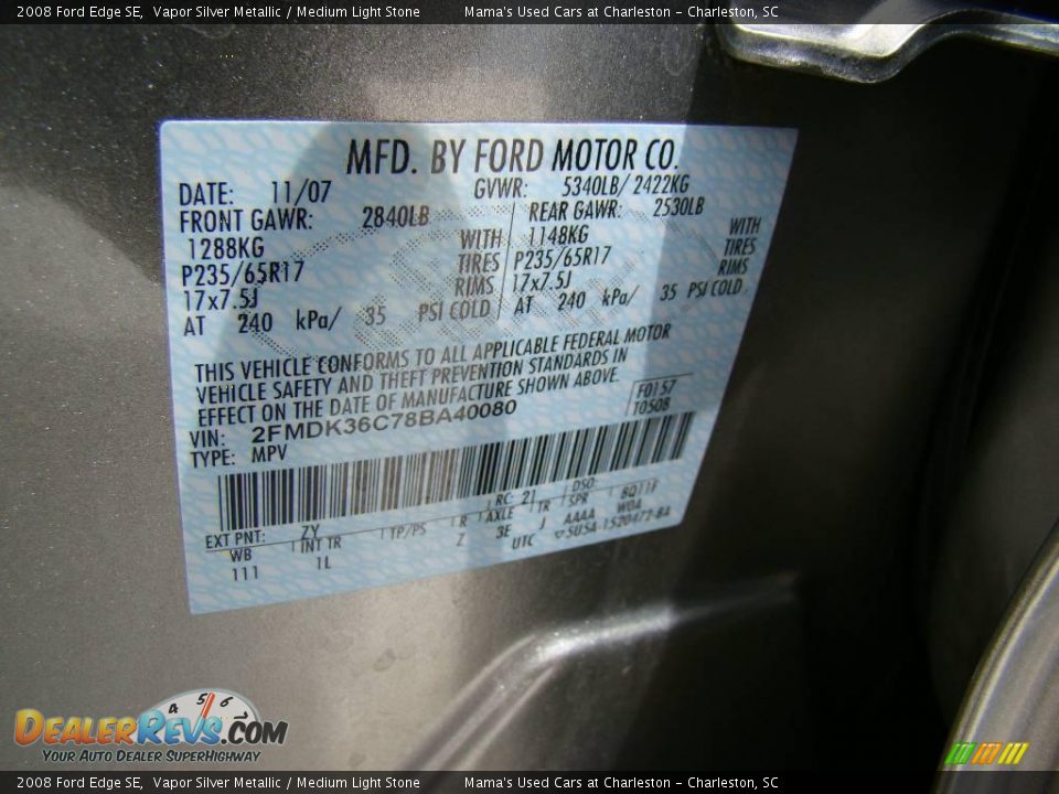2008 Ford Edge SE Vapor Silver Metallic / Medium Light Stone Photo #20