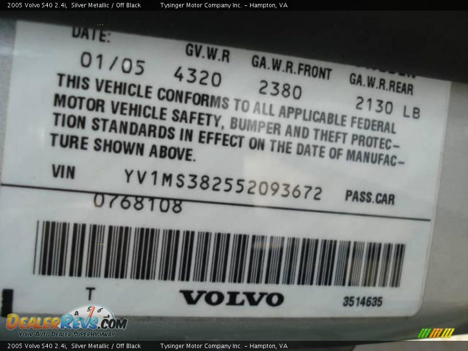 2005 Volvo S40 2.4i Silver Metallic / Off Black Photo #14