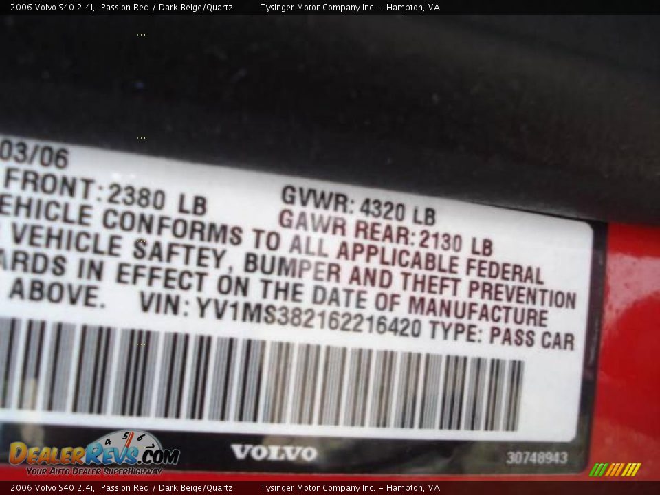 2006 Volvo S40 2.4i Passion Red / Dark Beige/Quartz Photo #18
