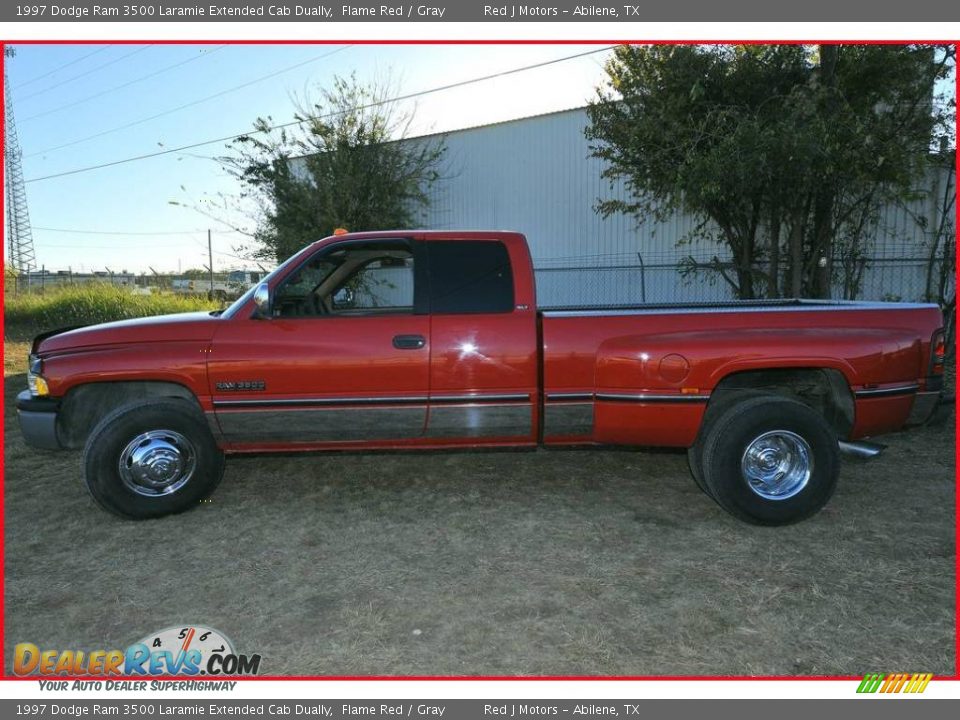 1997 Dodge Ram 3500 Laramie Extended Cab Dually Flame Red / Gray Photo #2