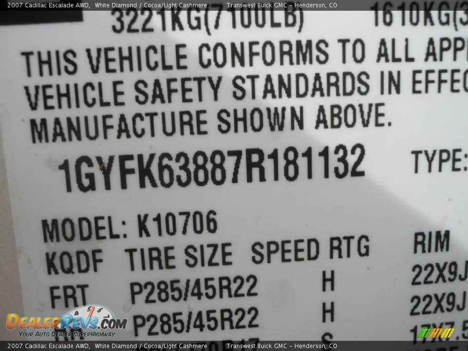 2007 Cadillac Escalade AWD White Diamond / Cocoa/Light Cashmere Photo #33