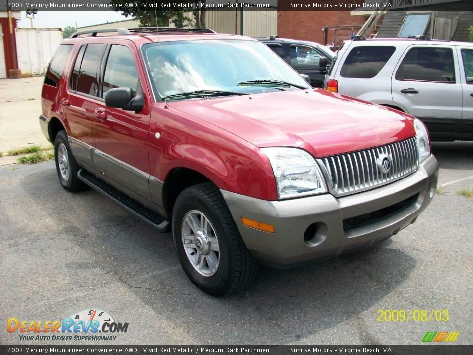 2003 Mercury Mountaineer Convenience AWD Vivid Red Metallic / Medium Dark Parchment Photo #2