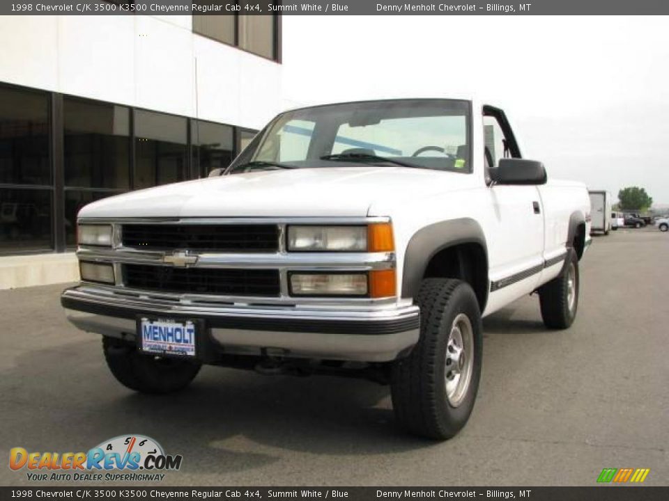 1998 Chevrolet C/K 3500 K3500 Cheyenne Regular Cab 4x4 Summit White / Blue Photo #2