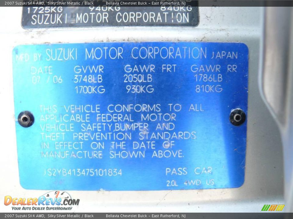 2007 Suzuki SX4 AWD Silky Silver Metallic / Black Photo #15