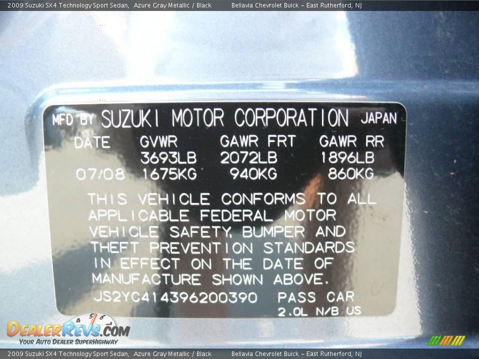 2009 Suzuki SX4 Technology Sport Sedan Azure Gray Metallic / Black Photo #15