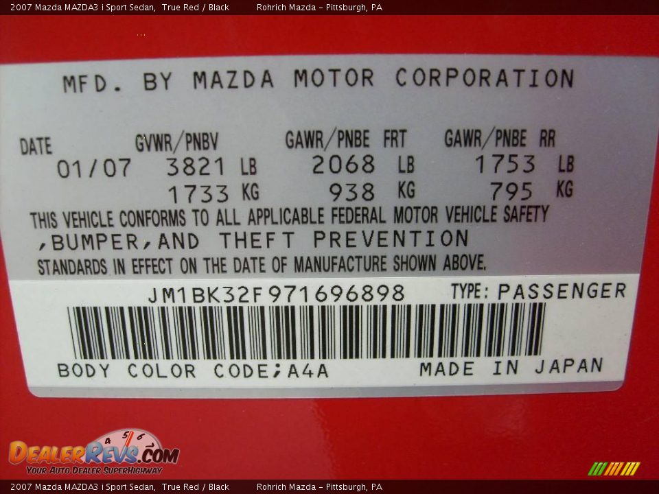 2007 Mazda MAZDA3 i Sport Sedan True Red / Black Photo #18