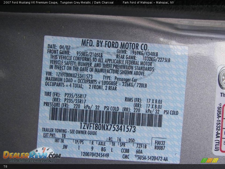 Ford Color Code T8 Tungsten Grey Metallic
