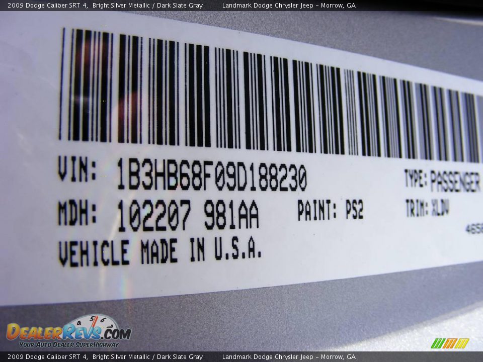 2009 Dodge Caliber SRT 4 Bright Silver Metallic / Dark Slate Gray Photo #14