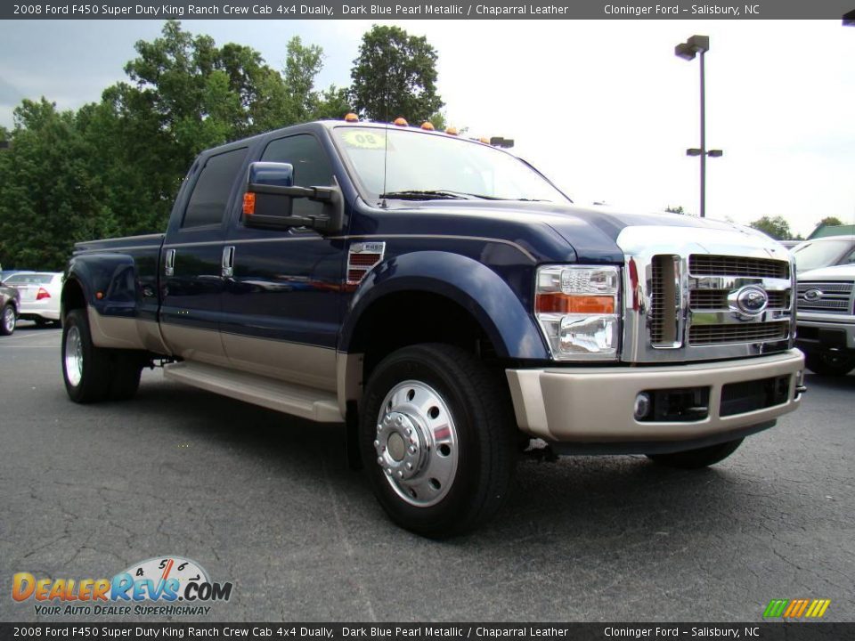2008 Ford F450 Super Duty King Ranch Crew Cab 4x4 Dually Dark Blue Pearl Metallic / Chaparral Leather Photo #1