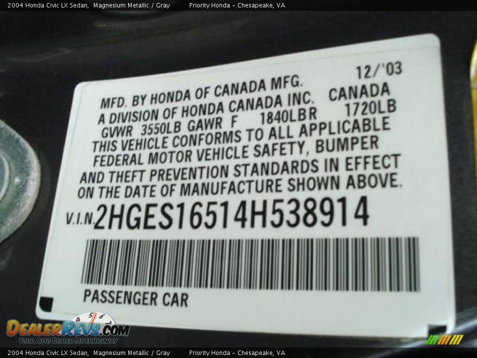 2004 Honda Civic LX Sedan Magnesium Metallic / Gray Photo #18