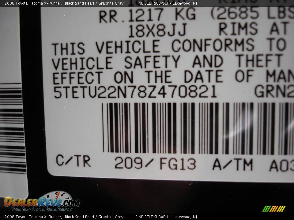 2008 Toyota Tacoma X-Runner Black Sand Pearl / Graphite Gray Photo #24