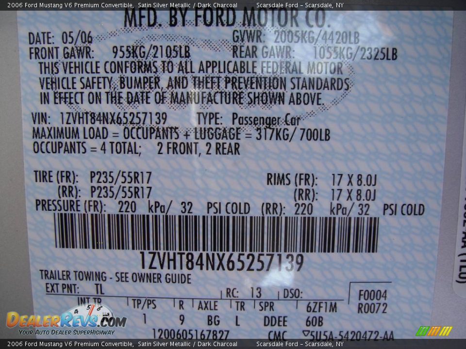 2006 Ford Mustang V6 Premium Convertible Satin Silver Metallic / Dark Charcoal Photo #25