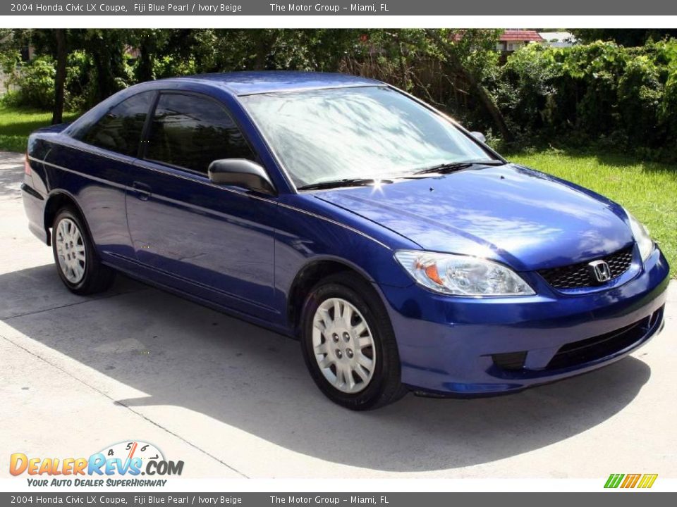2004 Honda Civic LX Coupe Fiji Blue Pearl / Ivory Beige Photo #10