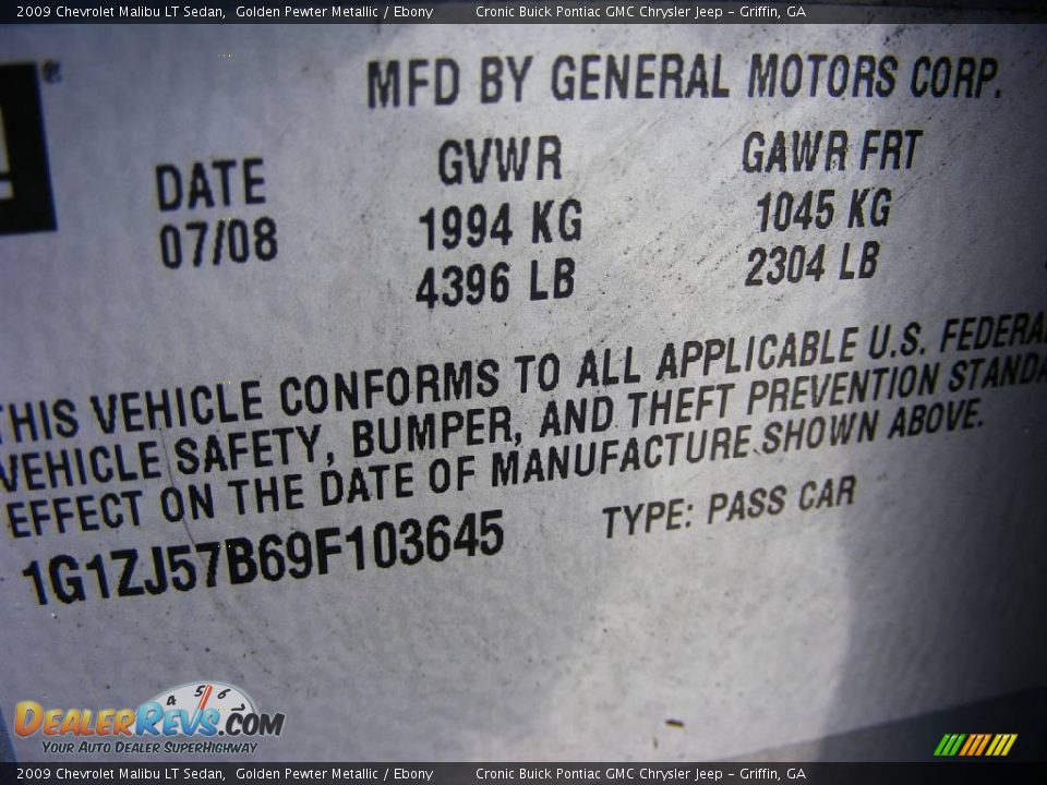 2009 Chevrolet Malibu LT Sedan Golden Pewter Metallic / Ebony Photo #25