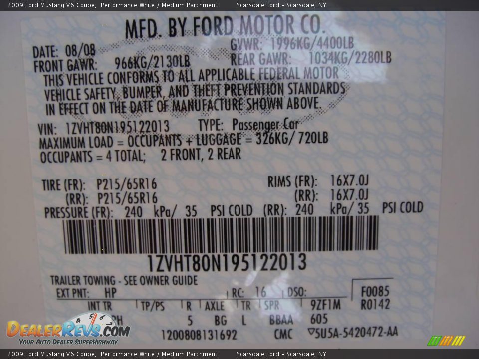 2009 Ford Mustang V6 Coupe Performance White / Medium Parchment Photo #25