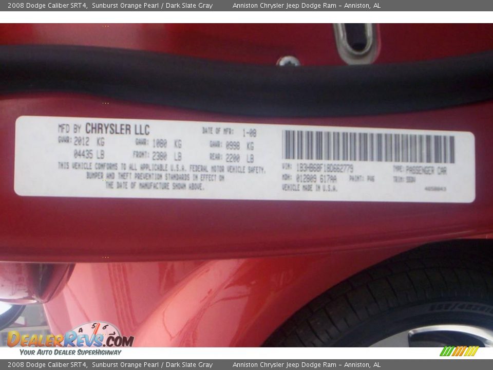 2008 Dodge Caliber SRT4 Sunburst Orange Pearl / Dark Slate Gray Photo #23