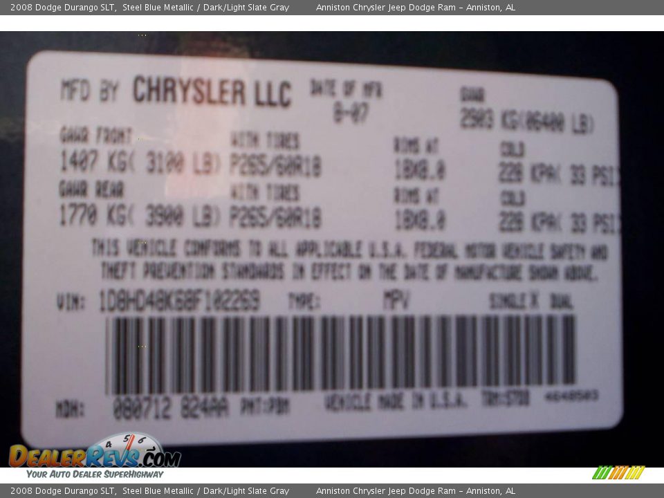 2008 Dodge Durango SLT Steel Blue Metallic / Dark/Light Slate Gray Photo #23