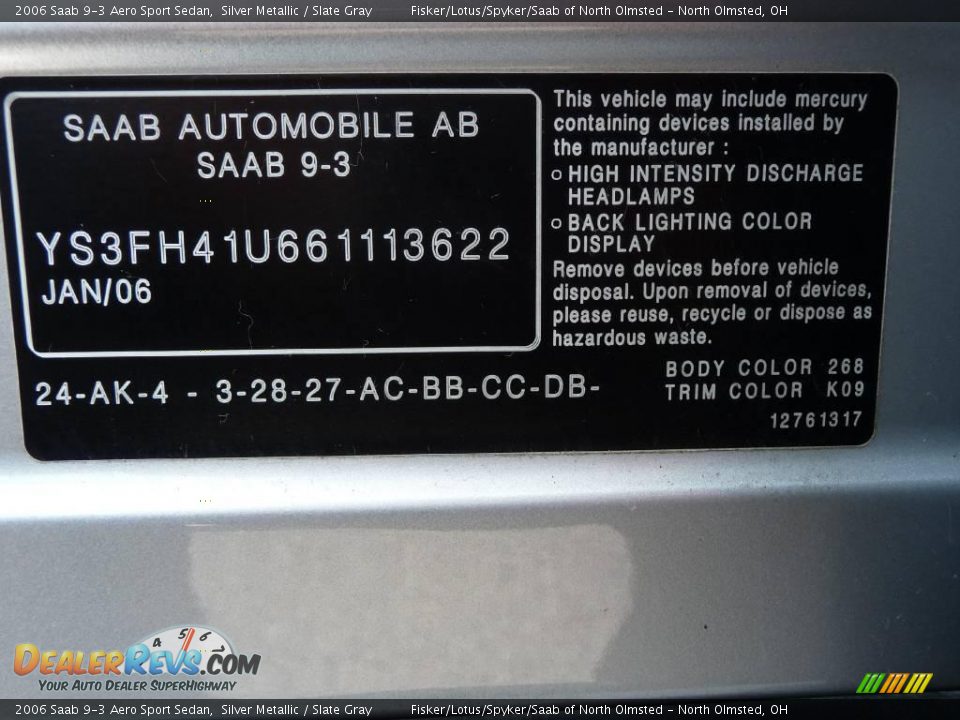 2006 Saab 9-3 Aero Sport Sedan Silver Metallic / Slate Gray Photo #25