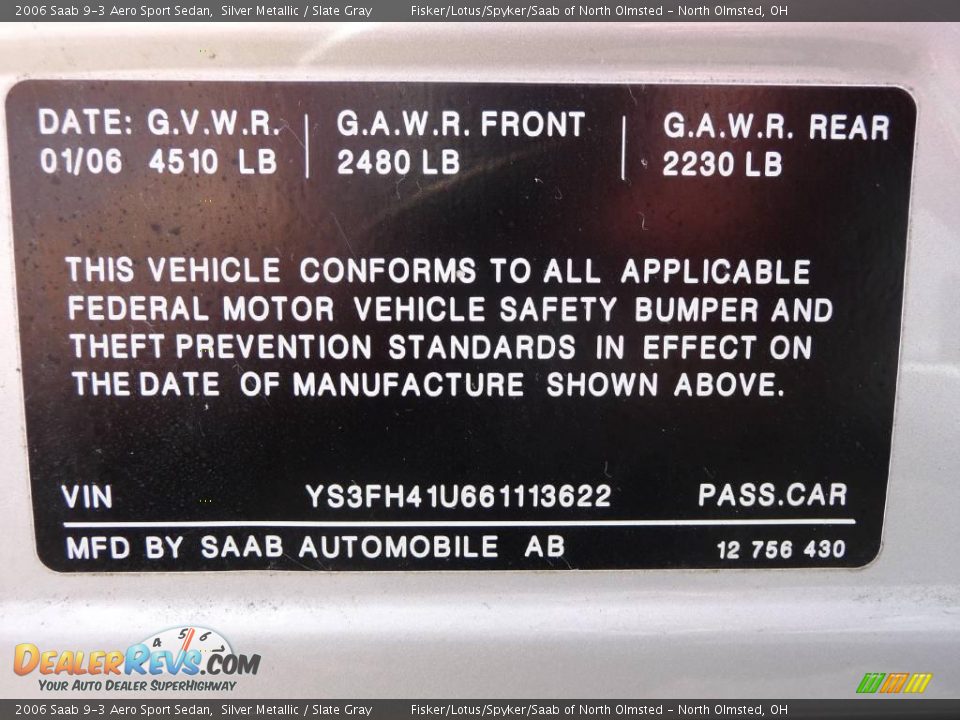 2006 Saab 9-3 Aero Sport Sedan Silver Metallic / Slate Gray Photo #26