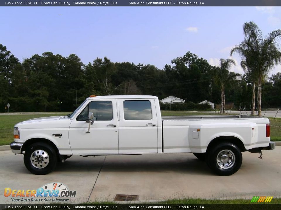 1997 Ford F350 XLT Crew Cab Dually Colonial White / Royal Blue Photo #6