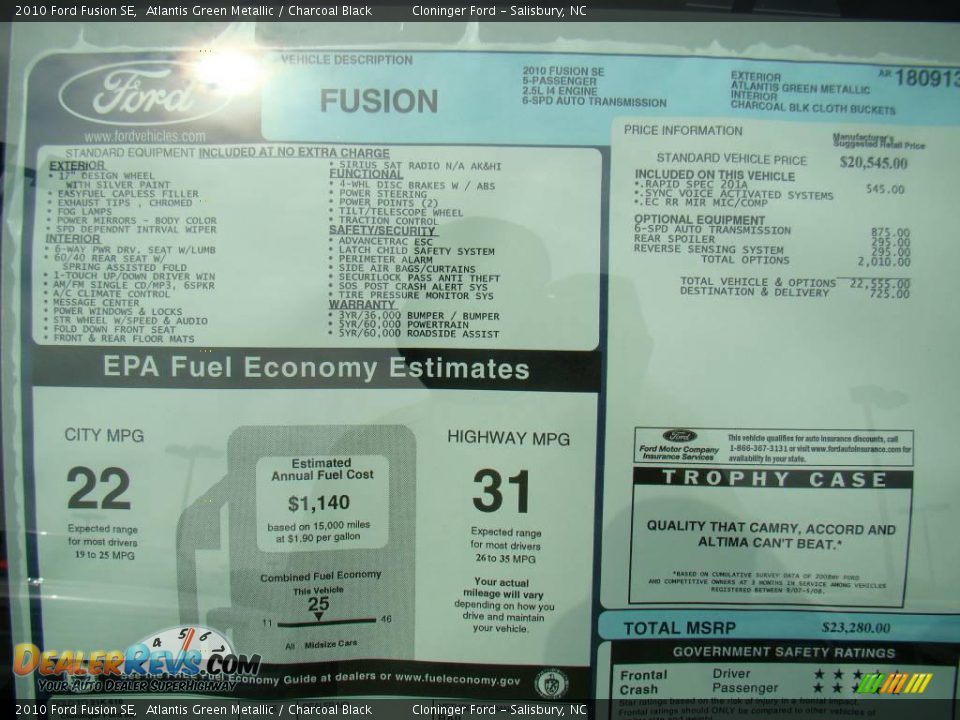 2010 Ford Fusion SE Atlantis Green Metallic / Charcoal Black Photo #15