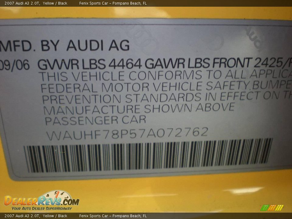 2007 Audi A3 2.0T Yellow / Black Photo #22