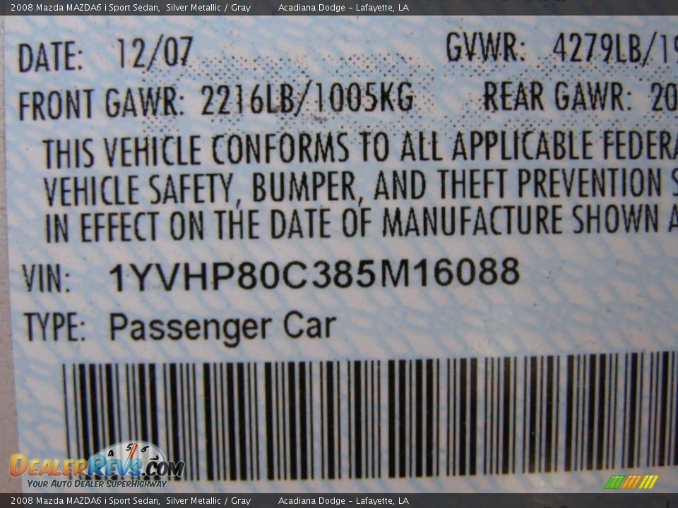 2008 Mazda MAZDA6 i Sport Sedan Silver Metallic / Gray Photo #13