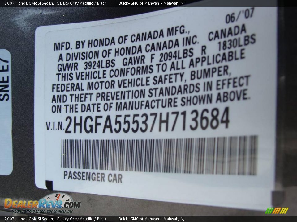 2007 Honda Civic Si Sedan Galaxy Gray Metallic / Black Photo #25