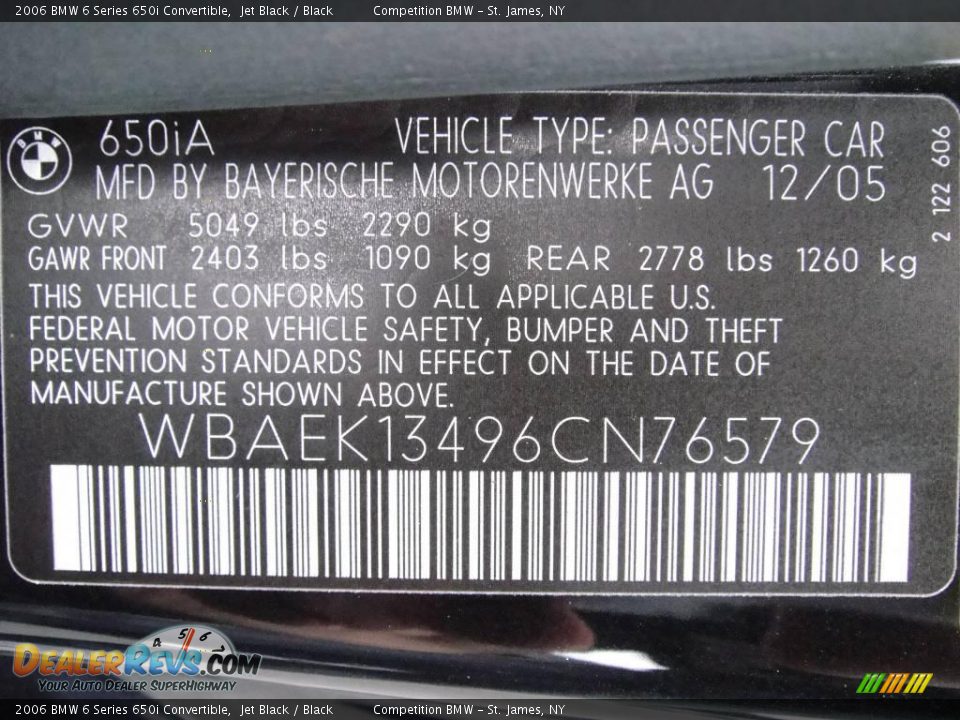 2006 BMW 6 Series 650i Convertible Jet Black / Black Photo #15