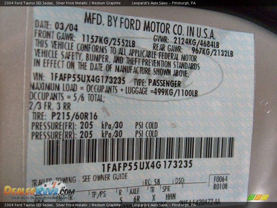 2004 Ford Taurus SES Sedan Silver Frost Metallic / Medium Graphite Photo #13