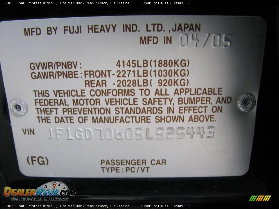 2005 Subaru Impreza WRX STi Obsidian Black Pearl / Black/Blue Ecsaine Photo #25