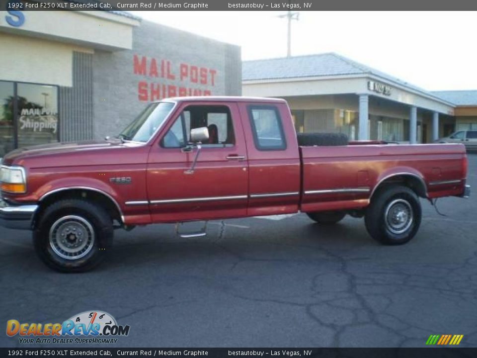 1992 Ford F250 XLT Extended Cab Currant Red / Medium Graphite Photo #2