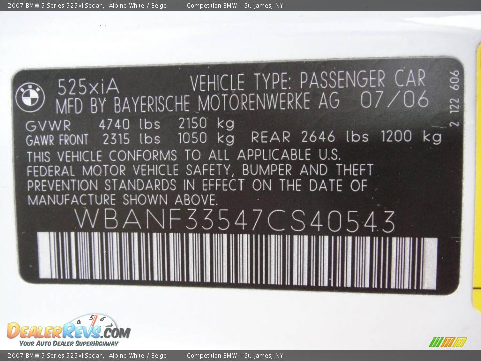 2007 BMW 5 Series 525xi Sedan Alpine White / Beige Photo #15