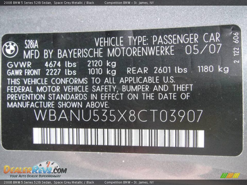 2008 BMW 5 Series 528i Sedan Space Grey Metallic / Black Photo #15