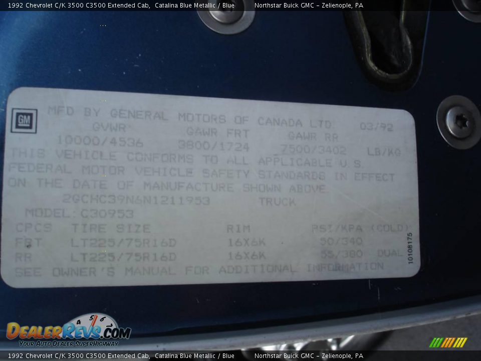 1992 Chevrolet C/K 3500 C3500 Extended Cab Catalina Blue Metallic / Blue Photo #9