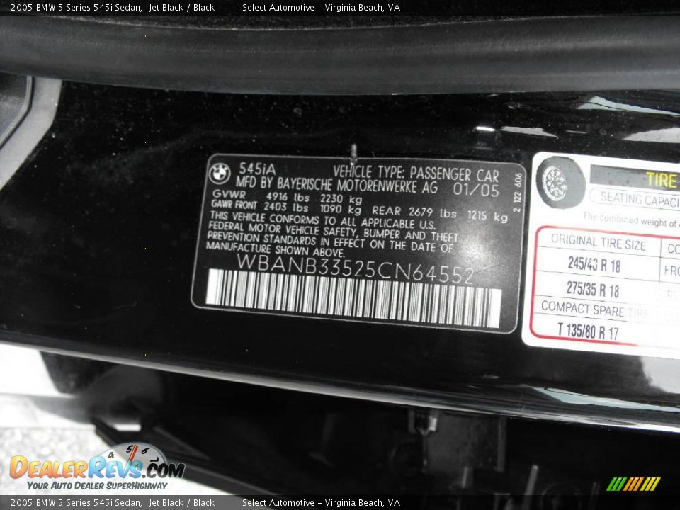 2005 BMW 5 Series 545i Sedan Jet Black / Black Photo #30