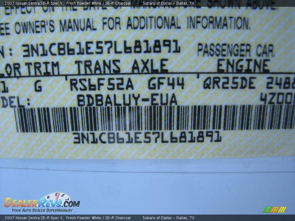 2007 Nissan Sentra SE-R Spec V Fresh Powder White / SE-R Charcoal Photo #22