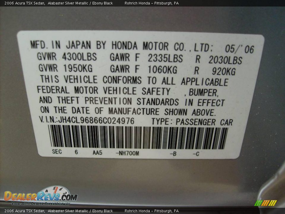 2006 Acura TSX Sedan Alabaster Silver Metallic / Ebony Black Photo #18