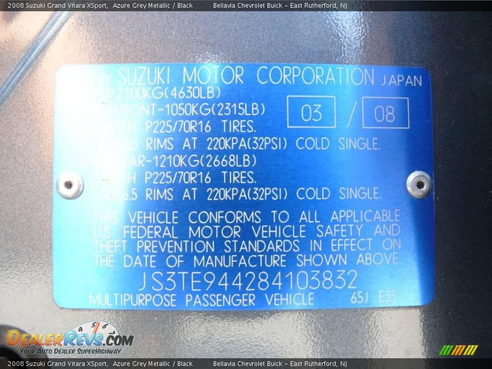 2008 Suzuki Grand Vitara XSport Azure Grey Metallic / Black Photo #15