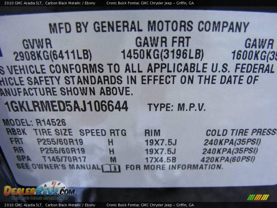 2010 GMC Acadia SLT Carbon Black Metallic / Ebony Photo #26