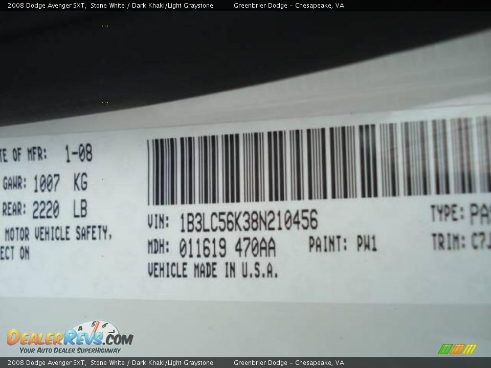 2008 Dodge Avenger SXT Stone White / Dark Khaki/Light Graystone Photo #21