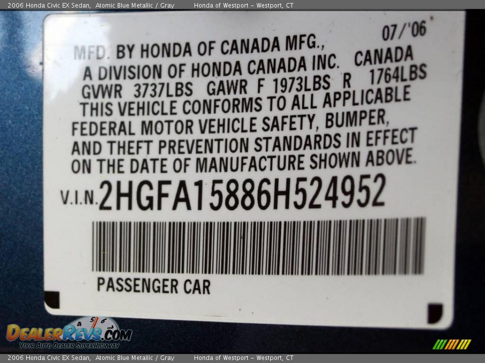 2006 Honda Civic EX Sedan Atomic Blue Metallic / Gray Photo #25