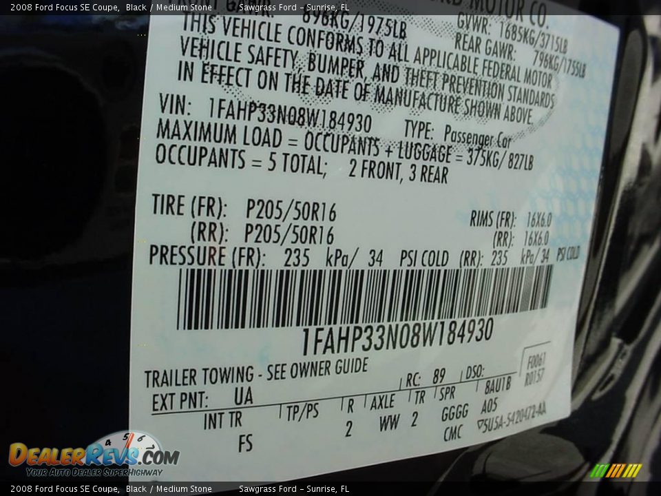 2008 Ford Focus SE Coupe Black / Medium Stone Photo #17
