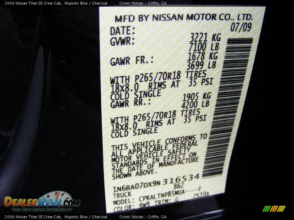 2009 Nissan Titan SE Crew Cab Majestic Blue / Charcoal Photo #20