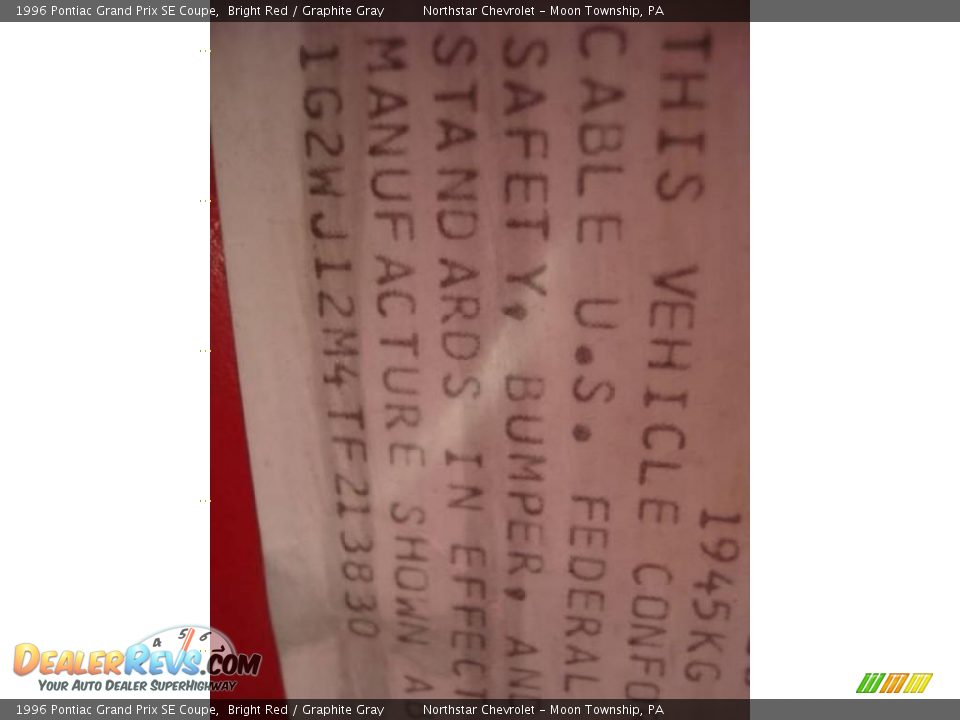 1996 Pontiac Grand Prix SE Coupe Bright Red / Graphite Gray Photo #14