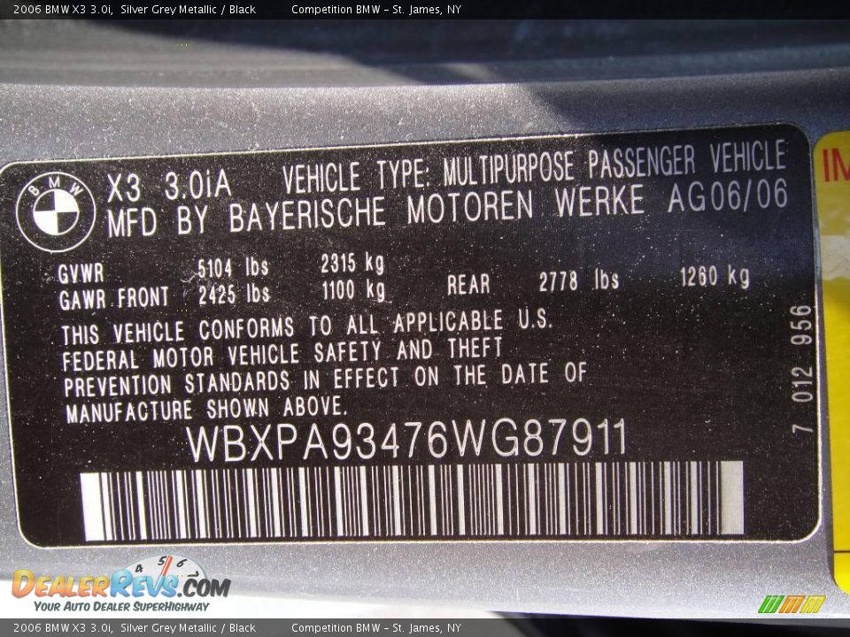2006 BMW X3 3.0i Silver Grey Metallic / Black Photo #15
