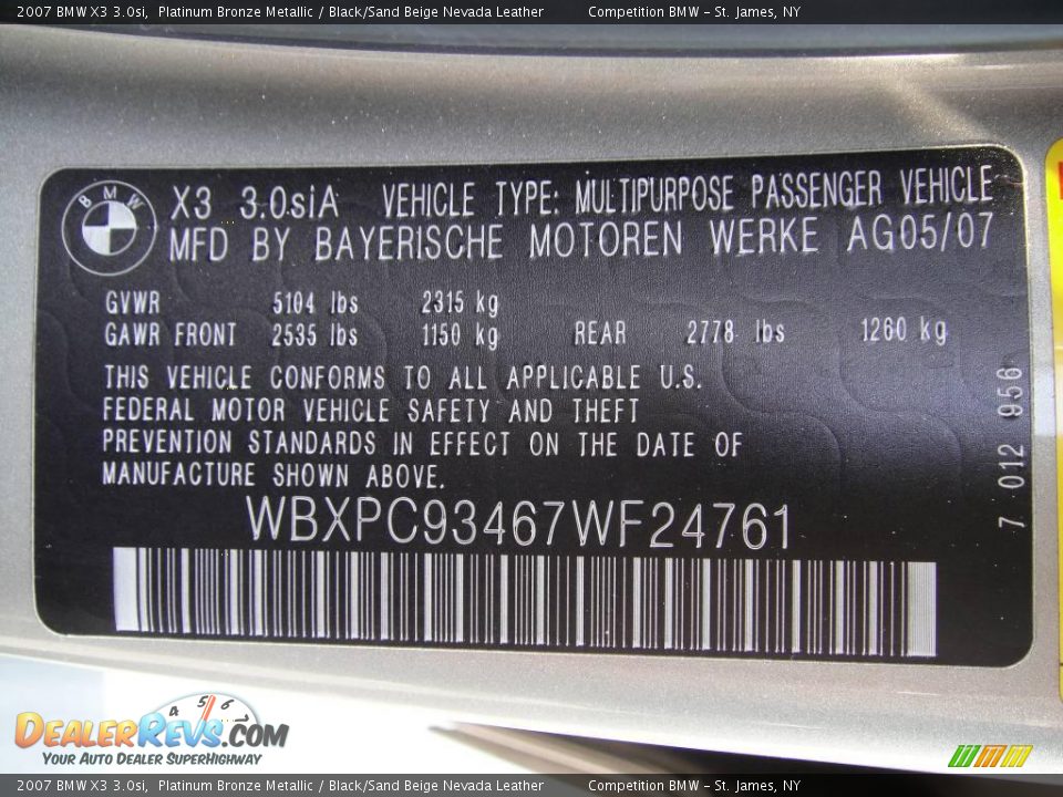 2007 BMW X3 3.0si Platinum Bronze Metallic / Black/Sand Beige Nevada Leather Photo #15
